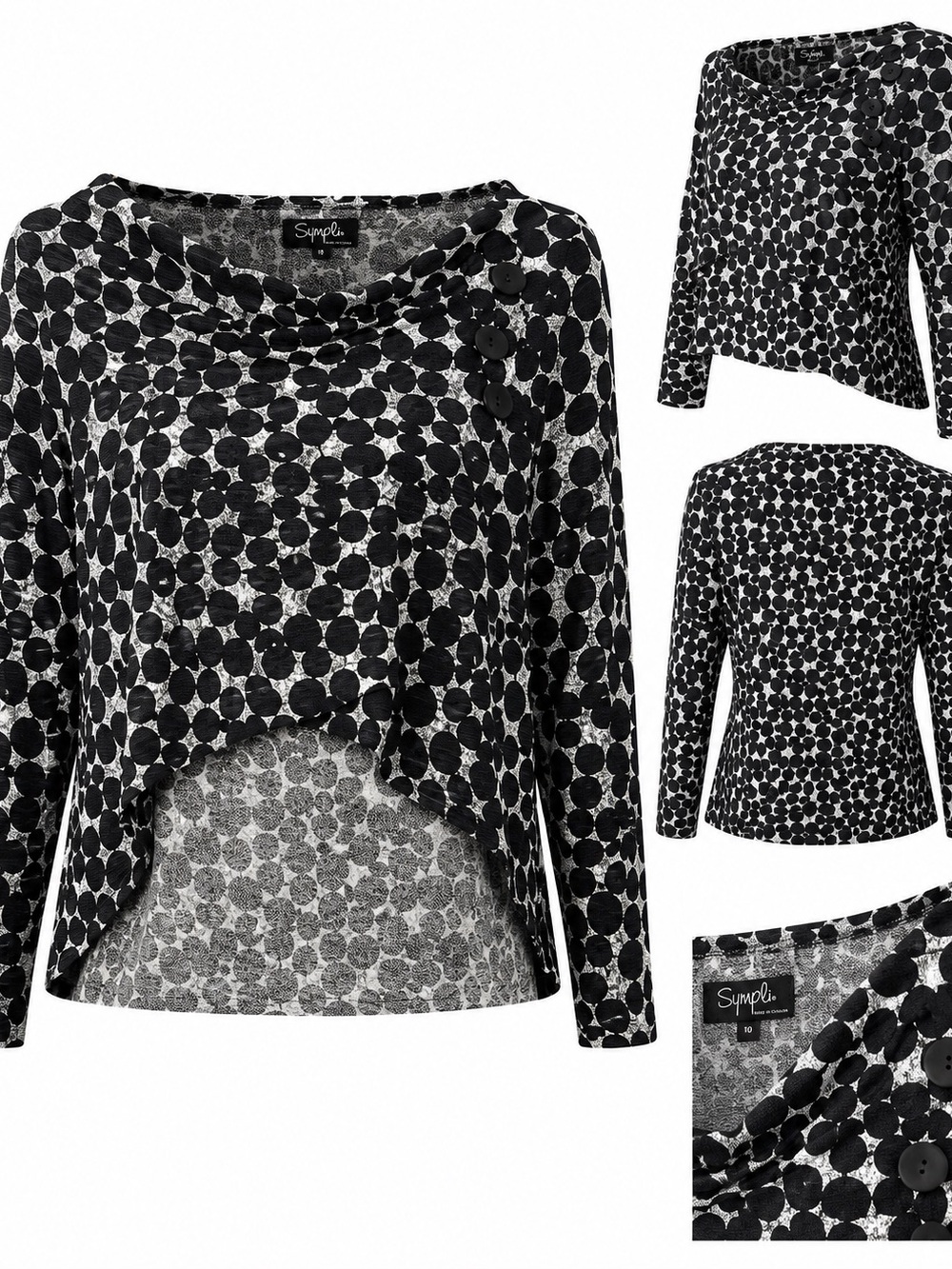 Sympli asymmetrical black and white polka dot top size 10 - MADE IN CANADA 🇨🇦